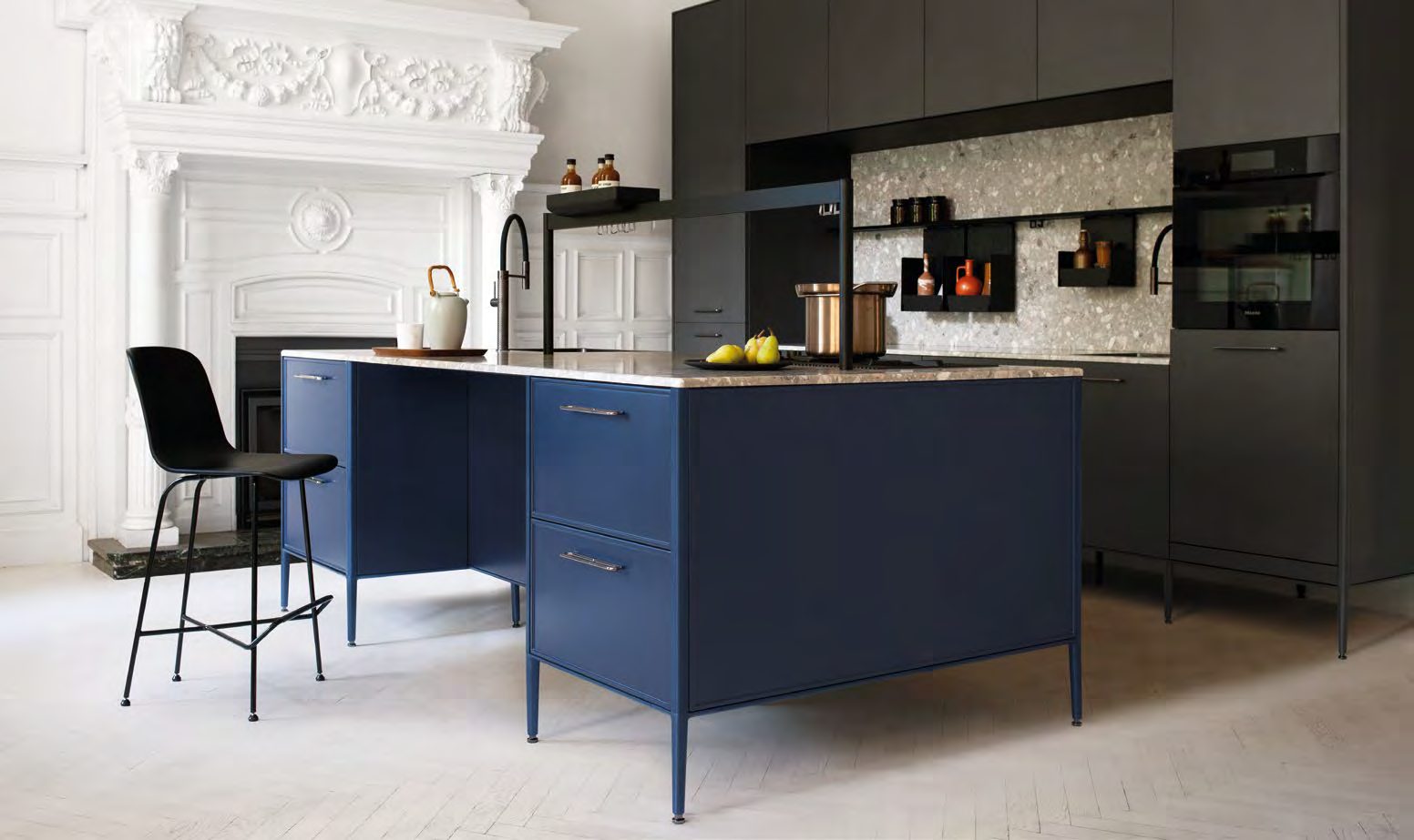 Unit kitchen island in deep blue